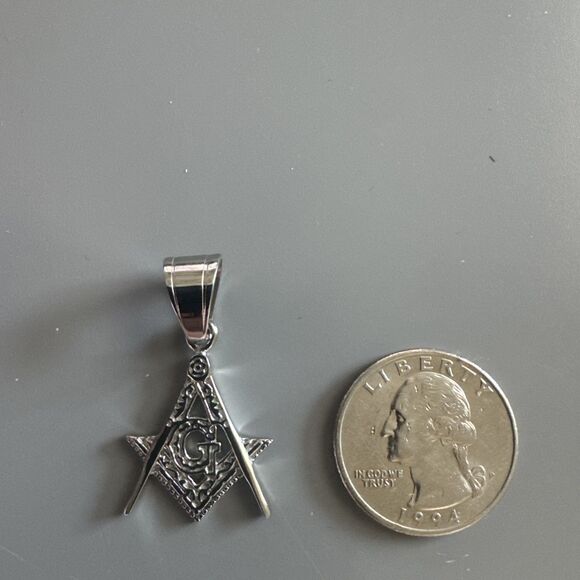 Men's Free Mason Stainless Steel Freemason Symbol Masonic Pendant Chain Silver - Picture 3 of 6